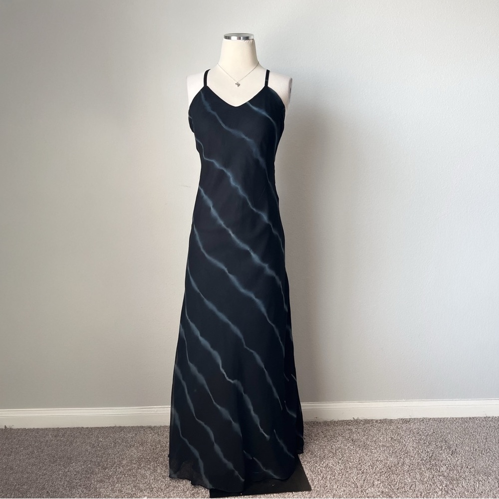 Vintage 90s hokus pokus slip maxi dress with blue tie dye stripes